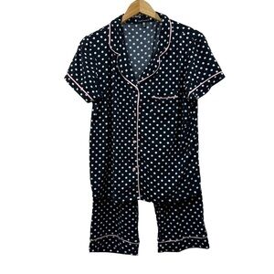 Tart Intimates 2-Piece Polka Dot Pajama Set, Black White, Pink Piping, M